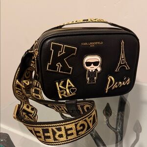 New! Karl Lagerfeld Women's Black Maybelle In Paris Crossbody